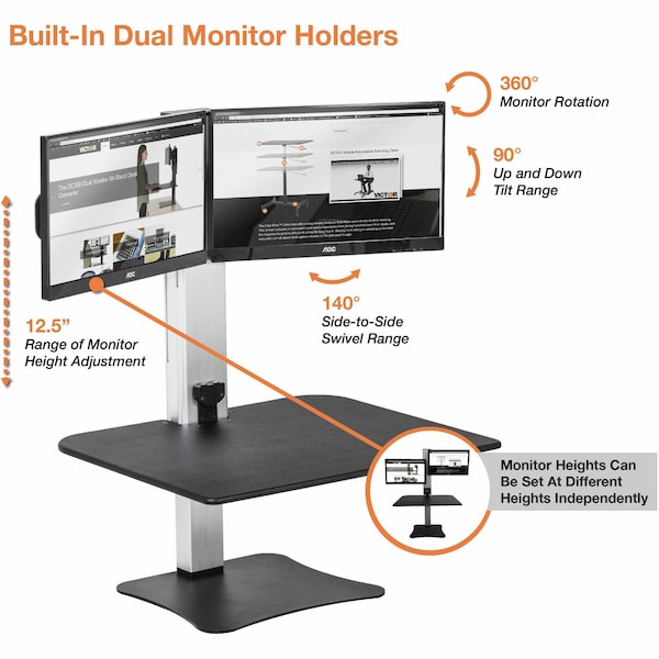 Victor Technology Standing Desk Electric Triple Monitor Standing Desk, 23" D X 28" W X - DC475