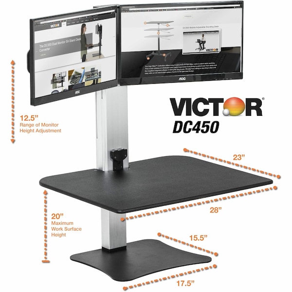 Victor Technology Standing Desk Electric Triple Monitor Standing Desk, 23" D X 28" W X - DC475