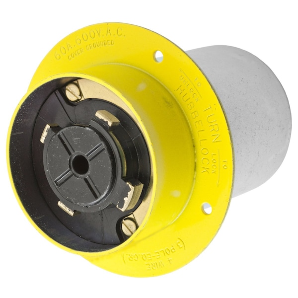 Dispositivos de bloqueo Hubbell Wiring Device-Kellems, Hubbellock, Industrial, Entrada Bridada, 60A 600V CA, 3 Polos 4 Cables a Tierra, No NEMA, Terminal de Tornillo, Amarillo - HBL26422.