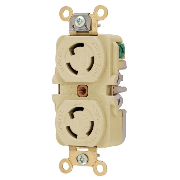 Dispositivos de bloqueo Hubbell Wiring Device-Kellems, Twist-Lock®, Industrial, toma dúplex, 15A 125V, 2 polos 3 cables a tierra, L5-15R, terminal de tornillo, marfil - HBL4700I