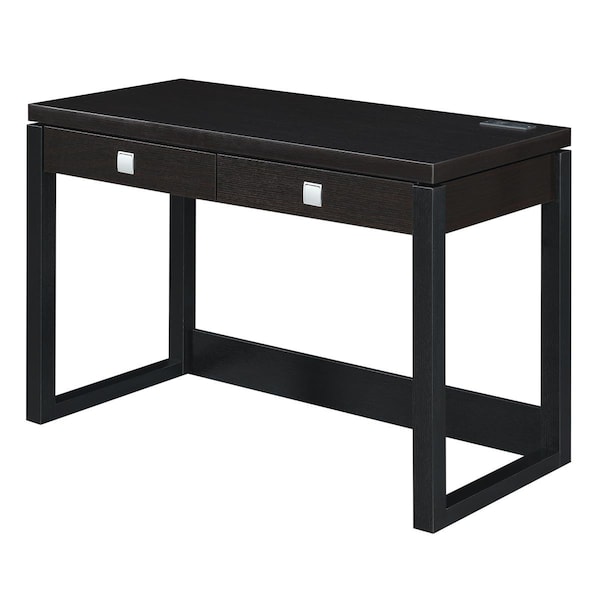 Convenience Concepts Newport Two-Drawer Desk with Charging Station - Black, Wood - 47.25 x 23.25 x 30.75 in. - HI2540281
