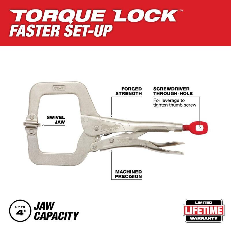 Milwaukee 11 pulgadas Torque Lock Locking C-Clamp con mordazas giratorias - 48-22-3521
