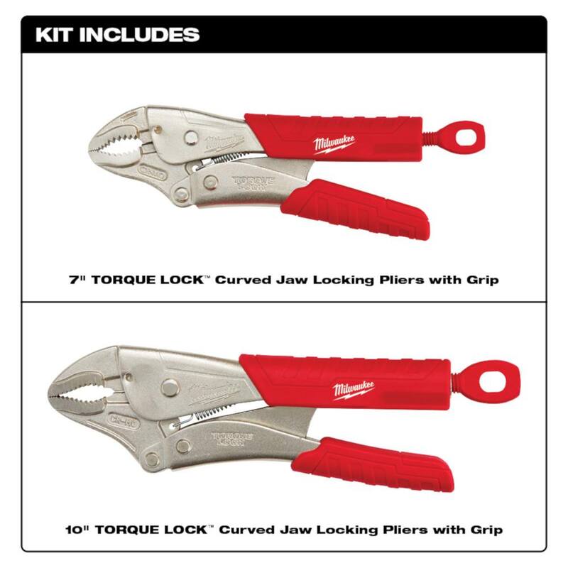 Juego de alicates de bloqueo de mandíbula curva Milwaukee Torque Lock (2 piezas) - 48-22-3402