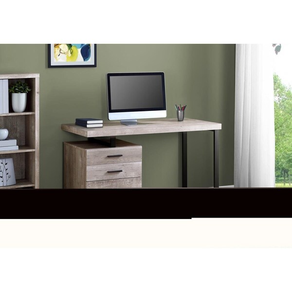 Gfancy Fixtures 30 in. Taupe Reclaimed Wood Particle Board & Black Metal Computer Desk - GF2456708