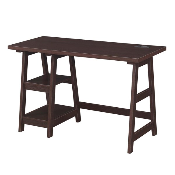 Convenience Concepts 47 x 20.25 x 29.25 in. Designs2Go Trestle Desk with Charging Station - 090117ESEL
