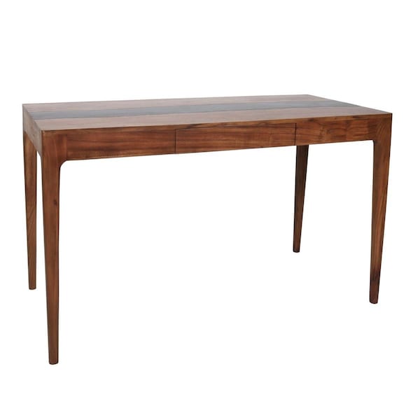 Benjara 52 in. Writing Desk, Natural Textured Acacia Wood - Burnished Brown - BM285406
