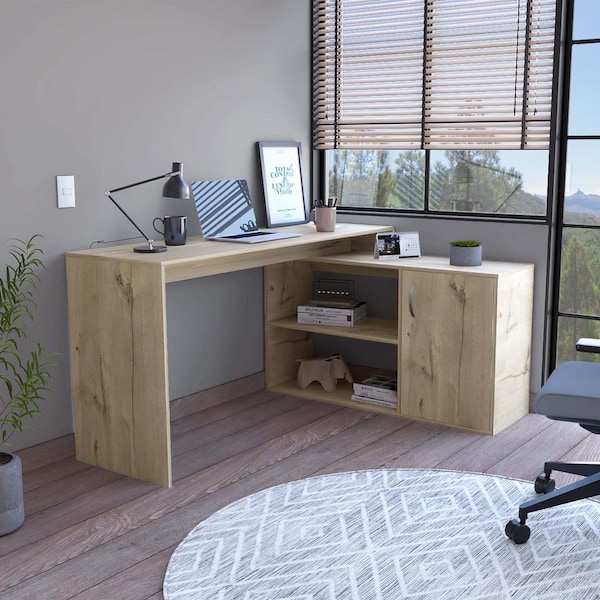 Depot E-Shop Boston L-Shaped Desk, Light Oak - DE-ELD6594