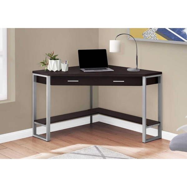 Gfancy Fixtures 30 in. Cappuccino Particle Board & Silver Metal Computer Desk - GF2467680