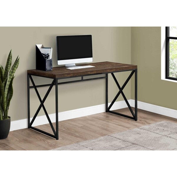 Gfancy Fixtures 29.75 in. Brown Particle Board & Black Metal Computer Desk - GF2474572