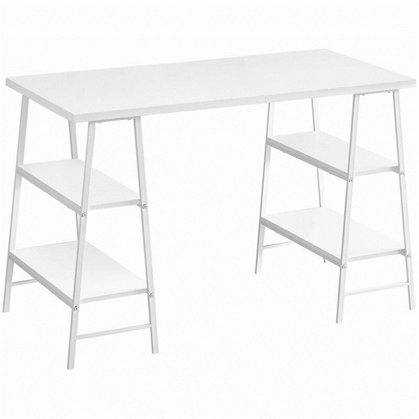 Clean Choice 48 in. Wood Top Sawhorse Computer Desk - White & White Metal - CL2618270
