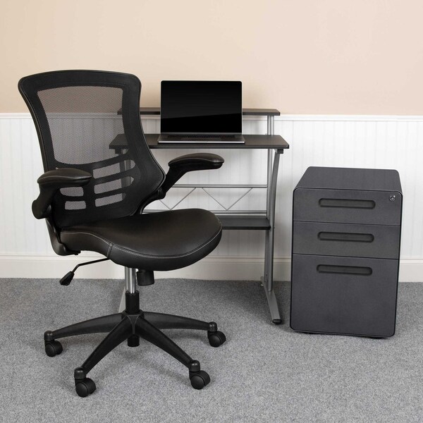 Flash Furniture Black Desk, Chair, Cabinet Set - BLN-CLIFAPX5L-BK-GG
