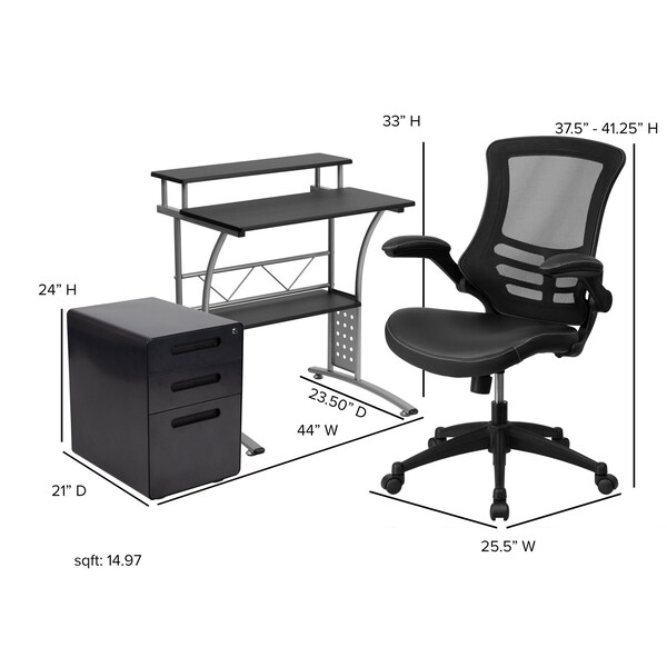Flash Furniture Black Desk, Chair, Cabinet Set - BLN-CLIFAPX5L-BK-GG