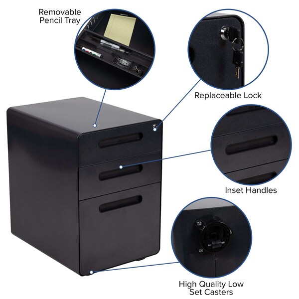 Flash Furniture Black Desk, Chair, Cabinet Set - BLN-CLIFAPX5L-BK-GG