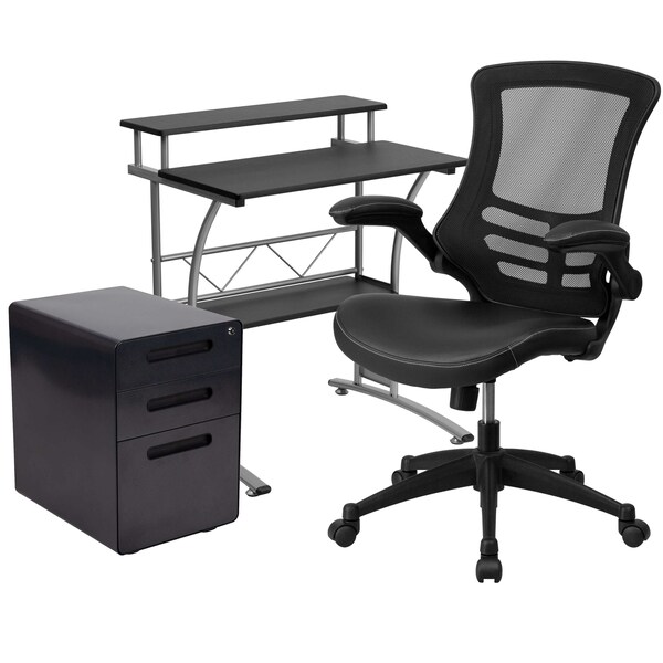 Flash Furniture Black Desk, Chair, Cabinet Set - BLN-CLIFAPX5L-BK-GG
