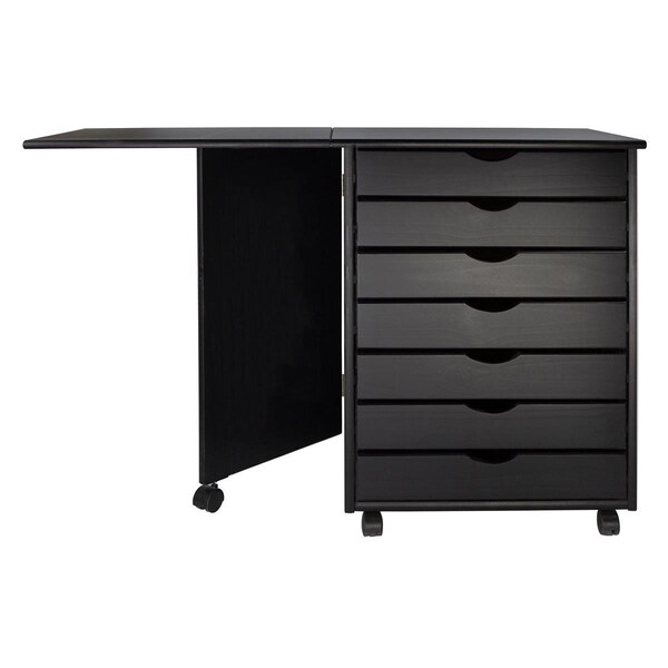Gracia Solid Wood   7 Drawer Gate Leg Roll Cart Desk - Black - GR2757288