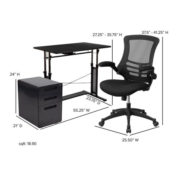 Flash Furniture Black Desk, Chair, Cabinet Set - BLN-NAN21APX5L-BK-GG