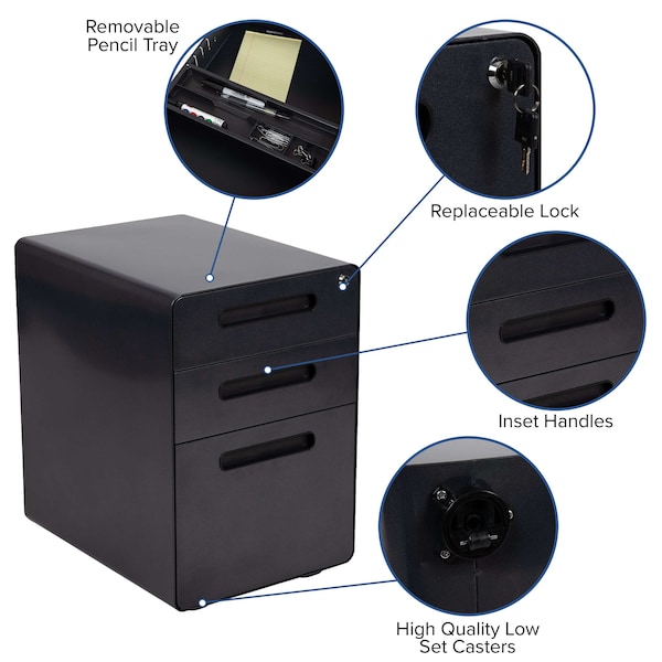 Flash Furniture Black Desk, Chair, Cabinet Set - BLN-NAN21APX5L-BK-GG