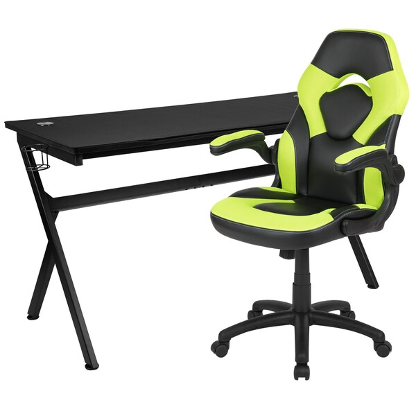 Flash Furniture Black Gaming Desk and Chair Set with Cup Holder - BLN-X10D1904L-GN-GG