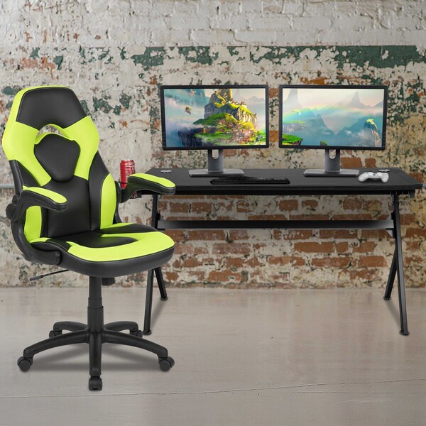 Flash Furniture Black Gaming Desk and Chair Set with Cup Holder - BLN-X10D1904L-GN-GG