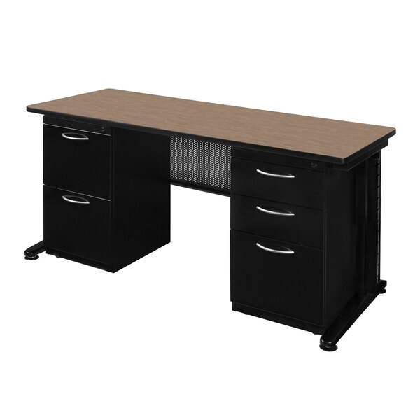 Regency Fusion Teachers Desk W/ Double Pedestal Drawer Unit, 66 in W X Wood, Metal, Noble Oak - MDP6630NO