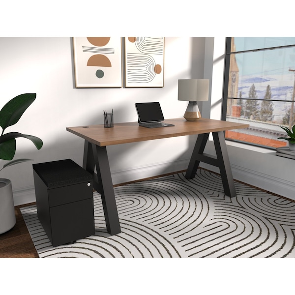 We'Re It A-Frame Writing Desk, 30 in D X 30 in H, 60 in W X Laminate, Walnut Strand Top; Black Frame - AF6030-WAL
