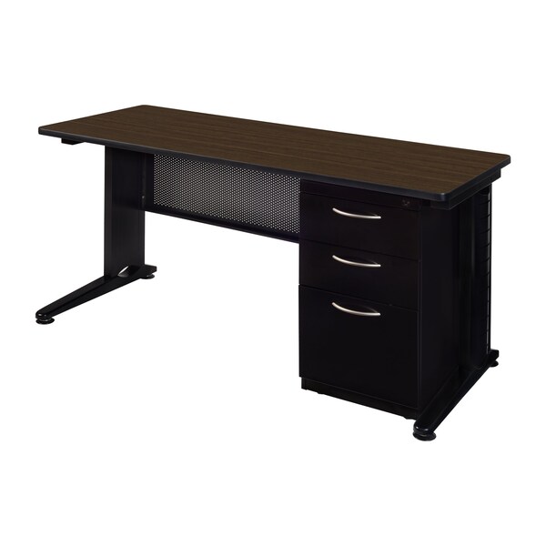 Regency Fusion Teachers Desk W/ Single Pedestal Drawer Unit, 60 in W X Wood, Metal, Neo Walnut - MSP6024NW
