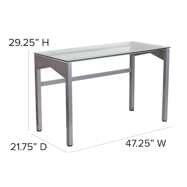 Flash Furniture Contemporary Desk Glass Top Desk w/Supportive Brace, 21-3/4" D X 29-1/4" H, 47-1/4" W X - NAN-YLCD1219-GG
