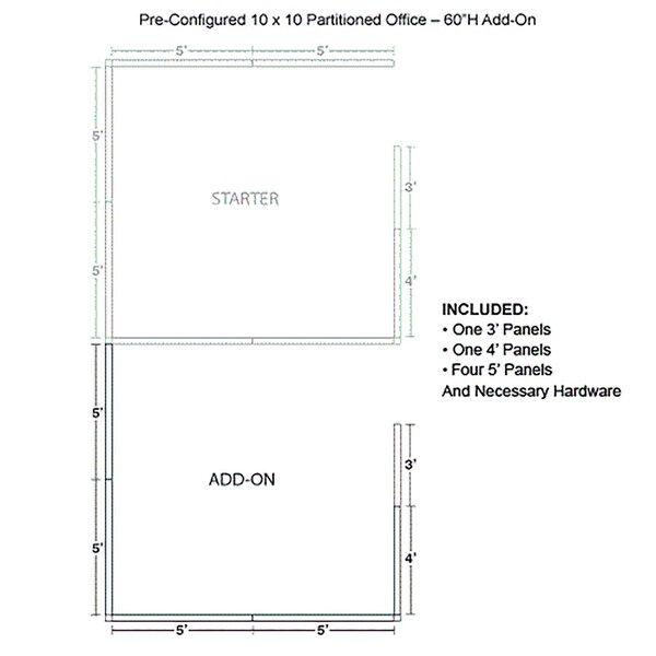 Interion By Global Industrial 120 in D X 60 in H, 120 in W X Fabric Panels / Wood Frame / Steel Connectors, Gray - 236659GY