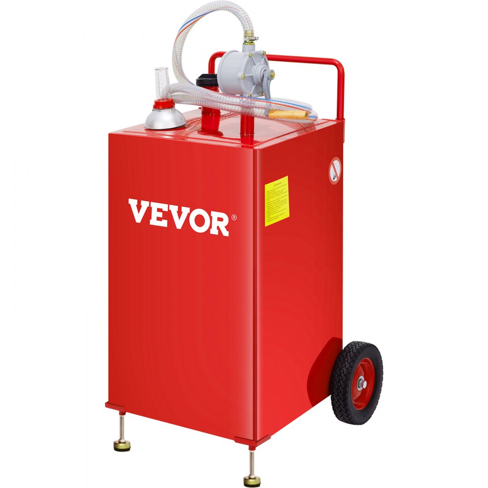 VEVOR 30 Gallon Fuel Caddy, Fuel Storage Tank on 2 Wheels, Portable Gas Caddy with Manuel Transfer Pump, Gasoline Diesel Fuel Container for Cars, Lawn Mowers, ATVs, Boats, More, Red - SYJYCHSGJL230PGARV0