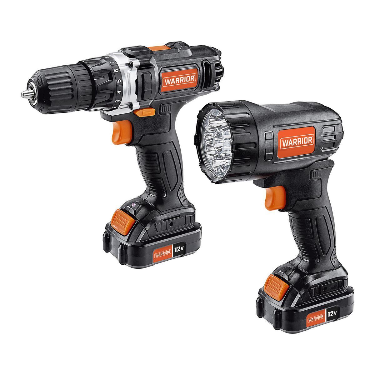 Kit combo de 2 herramientas Warrior 12V inalámbrico de 3/8 pulg. Taladro y linterna con batería y cargador - 57383