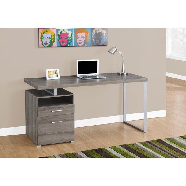 Gfancy Fixtures 30 in. Dark Taupe Particle Board & Silver Metal Computer Desk - GF3082574