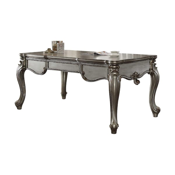 Gfancy Fixtures 35 x 72 x 32 in. Antique Platinum Wood Poly Resin Executive Desk with Leg - GF3088425