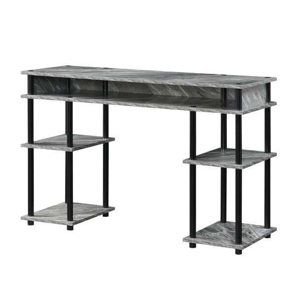Convenience Concepts Designs2Go No Tools Student Desk with Shelves, Gray Marble Black - HI2540484