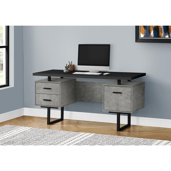 Daphnes Dinnette 60 in. Metal Computer Desk Black & Grey Concrete - Black - DA3067004