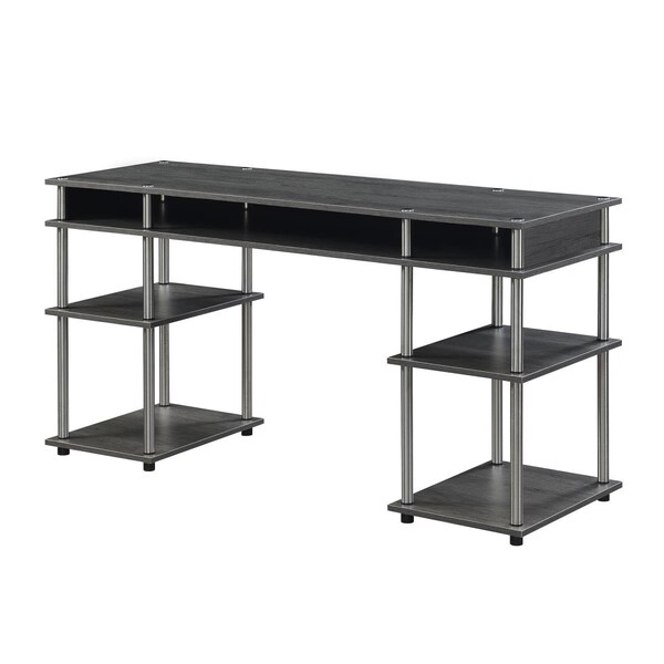 Convenience Concepts 60 in. Designs2Go No Tools Deluxe Student Desk with Shelves, Charcoal Gray - HI2540505