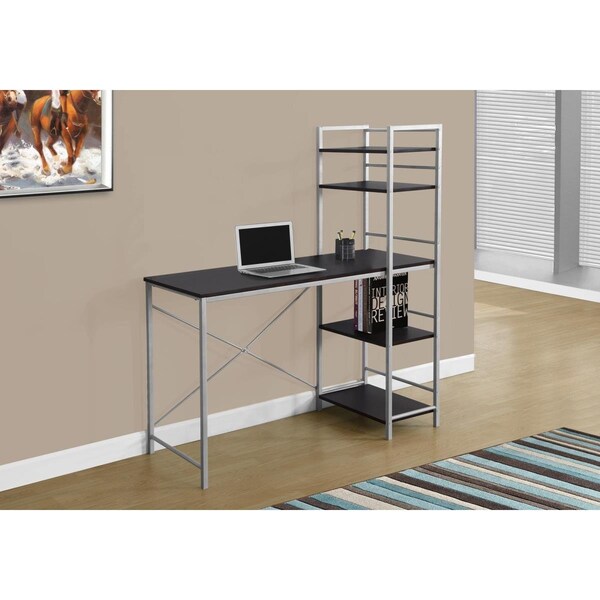 Gfancy Fixtures 55 in. Cappuccino MDF & Silver Metal Computer Desk - GF3699010