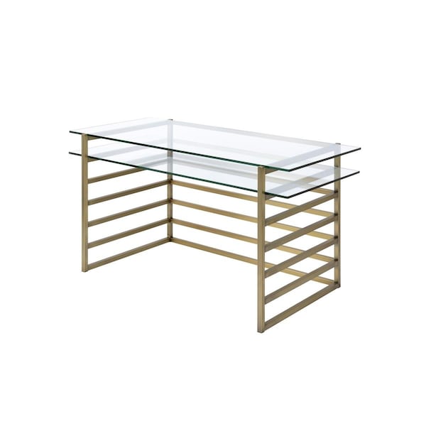 Gfancy Fixtures 28 x 56 x 31 in. Antique Gold Clear Glass Metal Desk - GF3088424