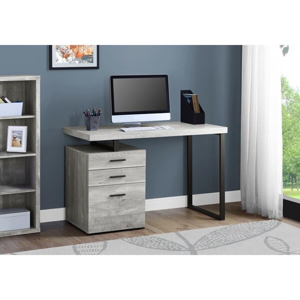 Homeroots 30 in. Grey Reclaimed Wood Particle Board & Black Metal Computer Desk - 333510