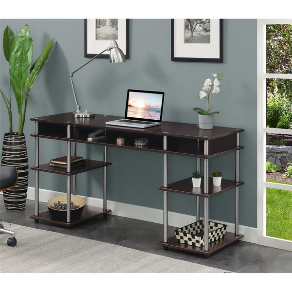 Convenience Concepts 60 in. Designs2Go No Tools Deluxe Student Desk with Shelves, Espresso - 131636ES