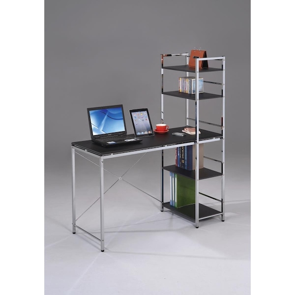 Homeroots 54 x 47 x 20 in. Computer Desk with Shelves Black & Chrome - 285414