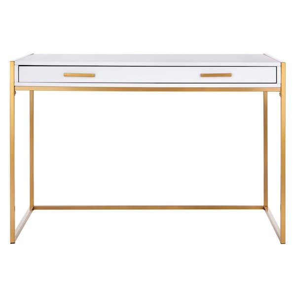 Safavieh 43.3 x 21.7 x 29.5 in. Elodie 1 Drawer Desk, White & Gold - DSK2209A