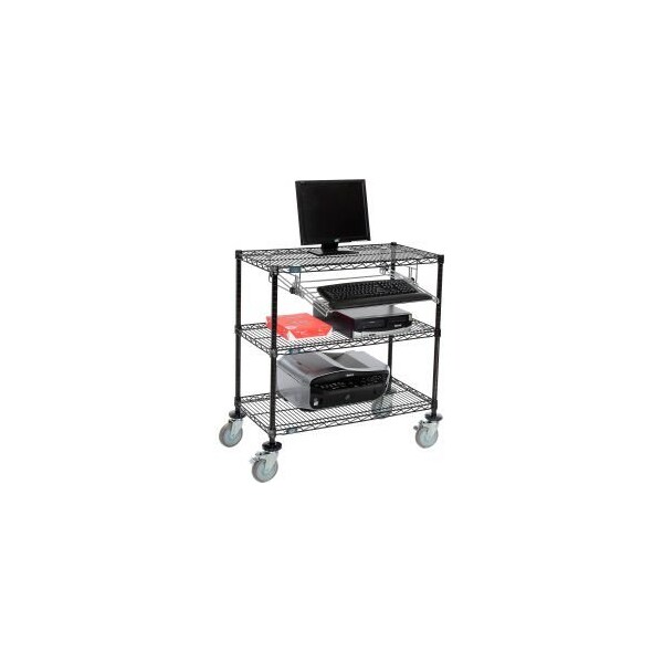 Global Equipment Nexel     3-Shelf Mobile Wire Computer LAN Workstation w/Keyboard Tray, 36"W x 18"D x 40"H, Black - 695362BK