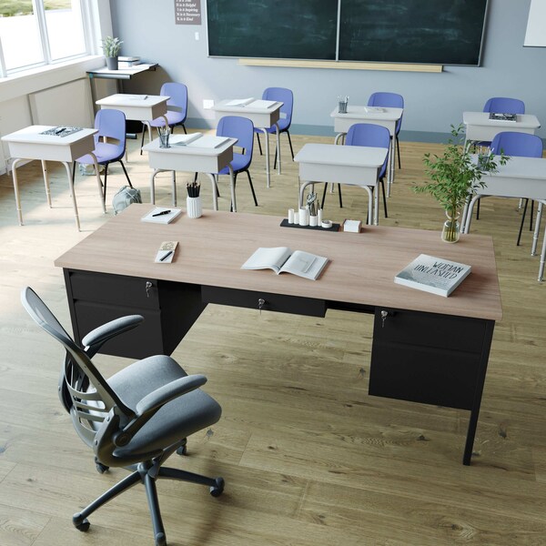 Flash Furniture 30 in D X White Oak, 70 in W X - GC-M-BLK-180-WHTOAK-GG
