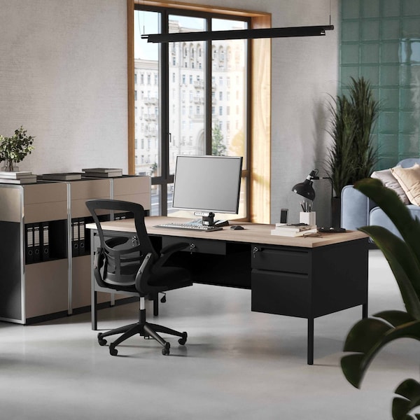 Flash Furniture 30 in D X White Oak, 70 in W X - GC-M-BLK-180-WHTOAK-GG