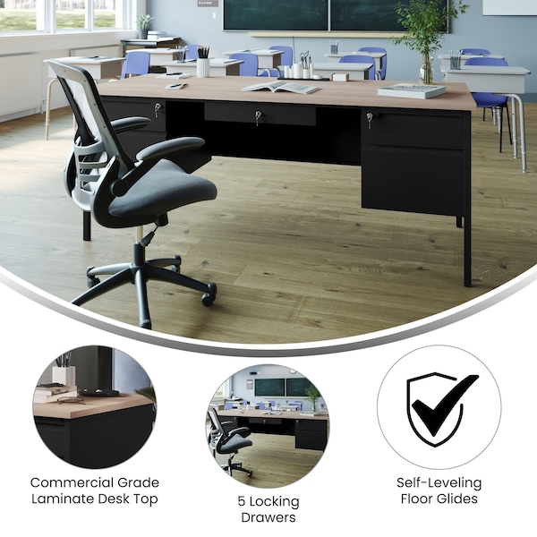 Flash Furniture 30 in D X White Oak, 70 in W X - GC-M-BLK-180-WHTOAK-GG