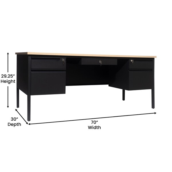 Flash Furniture 30 in D X White Oak, 70 in W X - GC-M-BLK-180-WHTOAK-GG