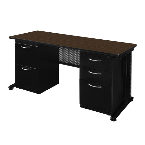Regency Fusion Teachers Desk W/ Double Pedestal Drawer Unit, 66 in W X Wood, Metal, Neo Walnut - MDP6630NW