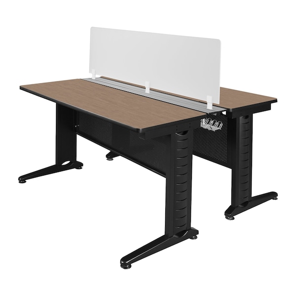 Regency Fusion 2 Person Bench Workstation W/ Privacy Panel, 48 in W X Wood, Metal, Noble Oak - MFBPD4858NO