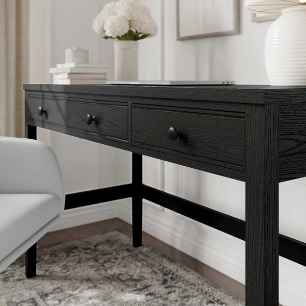 Martha Stewart Rhett Home Office 3 Drawer Desk w/Tapered Legs in Black w/Oil Rubbed Bronze Hardware - NAN-PS-23504-BK-BK-MS
