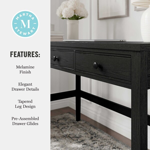 Martha Stewart Rhett Home Office 3 Drawer Desk w/Tapered Legs in Black w/Oil Rubbed Bronze Hardware - NAN-PS-23504-BK-BK-MS